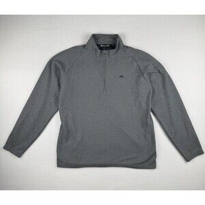 TravisMathew Men's Gray Quarter Zip Mock Neck Golf Pullover Long Sleeve Large